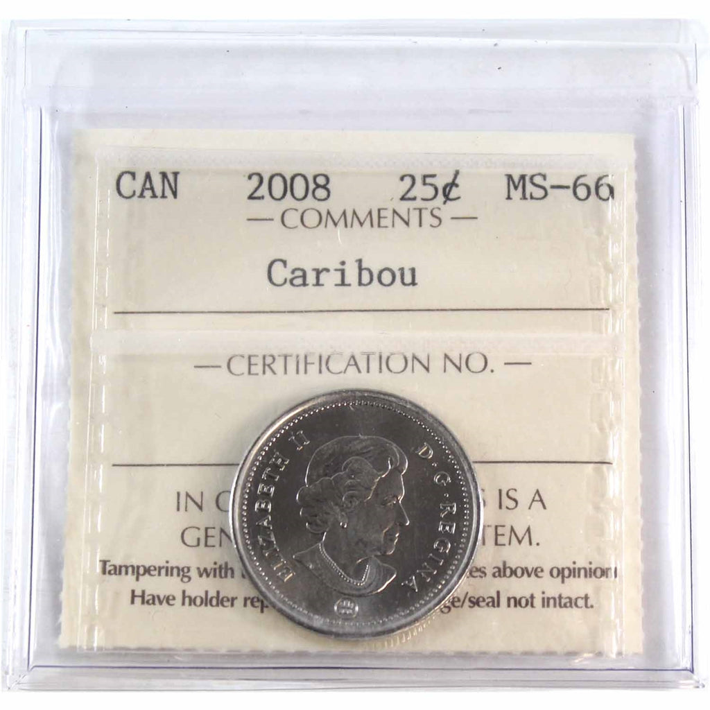2008 Caribou Canada 25-cents ICCS Certified MS66