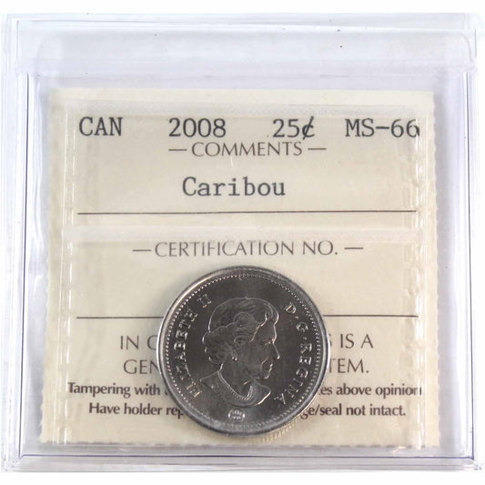 2008 Caribou Canada 25-cents ICCS Certified MS66