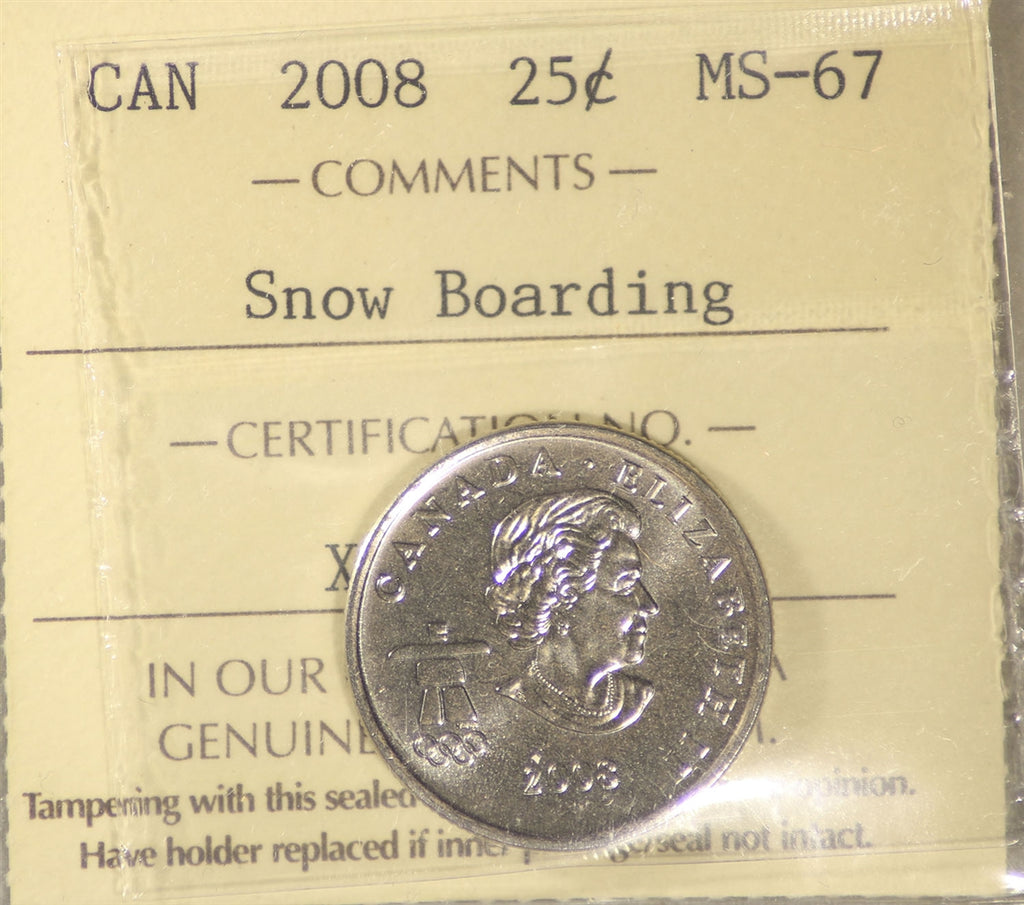 2008 Snowboarding Canada 25-cents ICCS Certified MS67