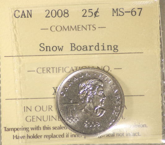 2008 Snowboarding Canada 25-cents ICCS Certified MS67