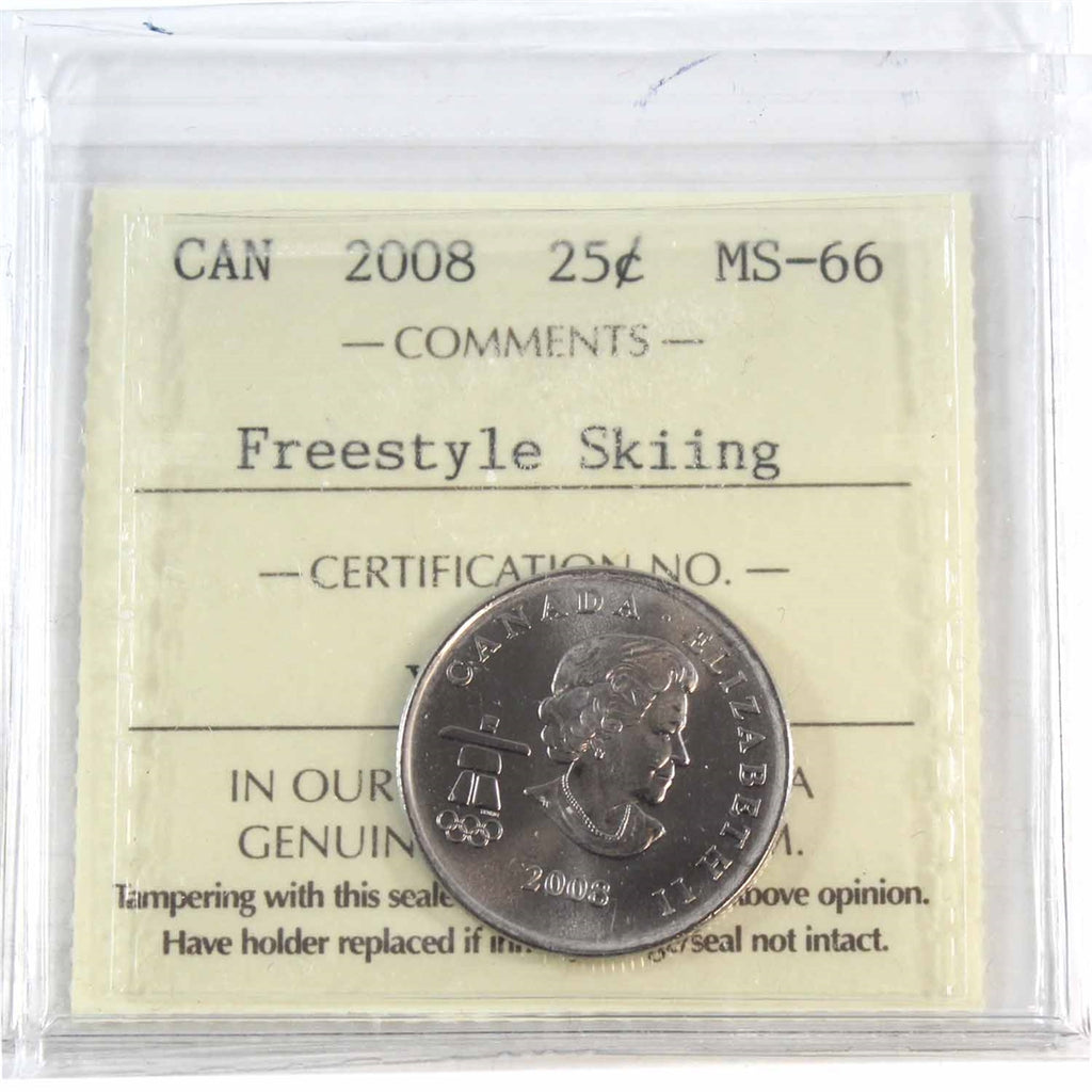 2008 Freestyle Skiing Canada 25-cents ICCS Certified MS66
