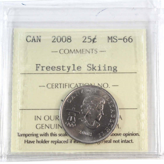 2008 Freestyle Skiing Canada 25-cents ICCS Certified MS66