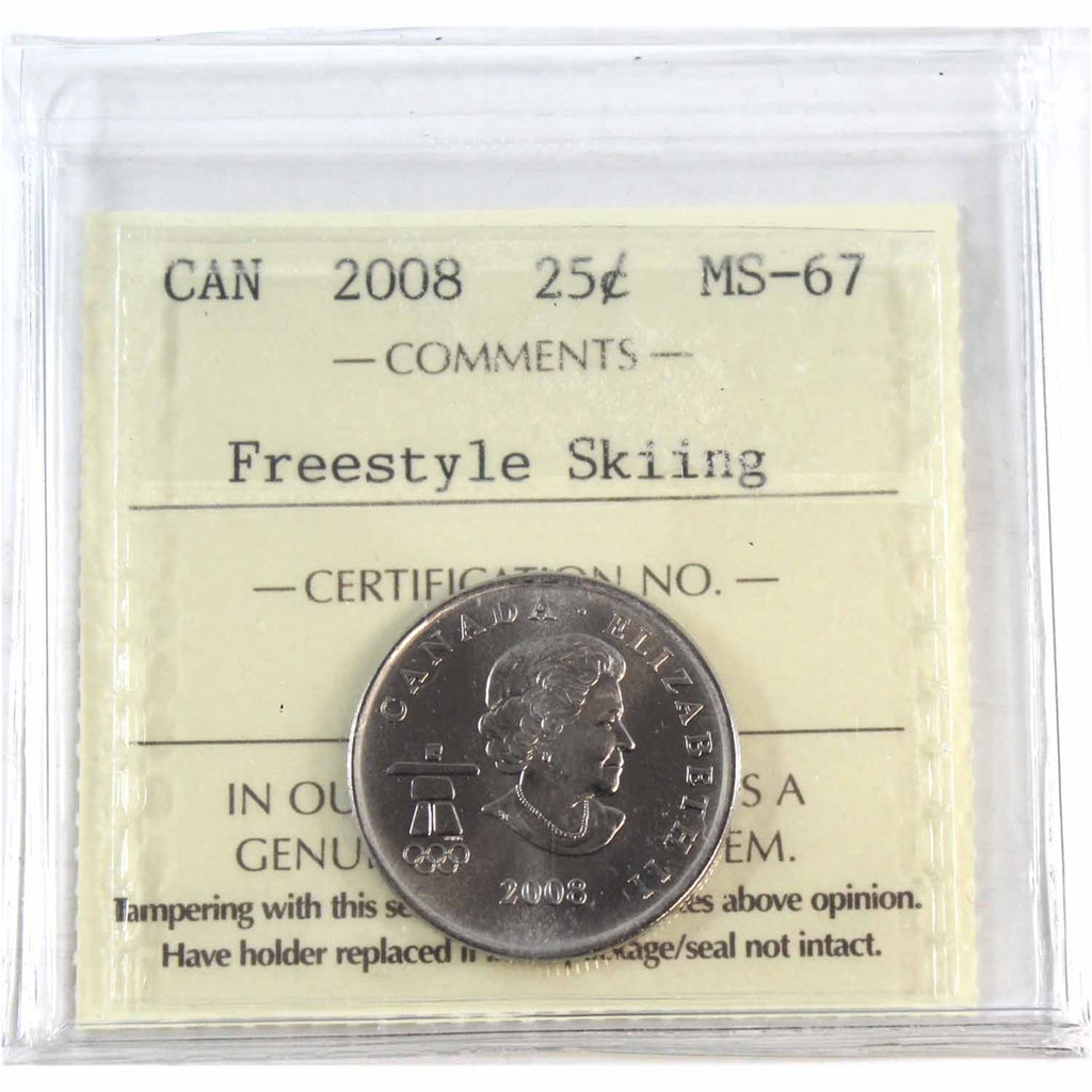 2008 Freestyle Skiing Canada 25-cents ICCS Certified MS67