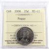 2008 Poppy Canada 25-cents ICCS Certified MS65