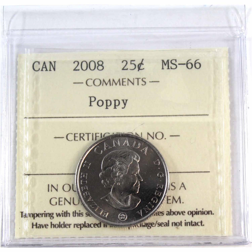 2008 Poppy Canada 25-cents ICCS Certified MS66
