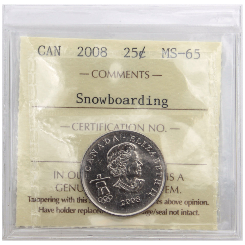 2008 Snowboarding Canada 25-cents ICCS Certified MS65