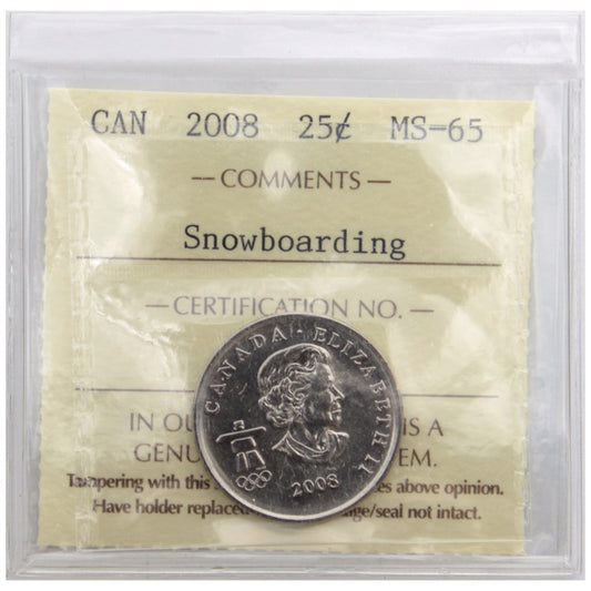 2008 Snowboarding Canada 25-cents ICCS Certified MS65