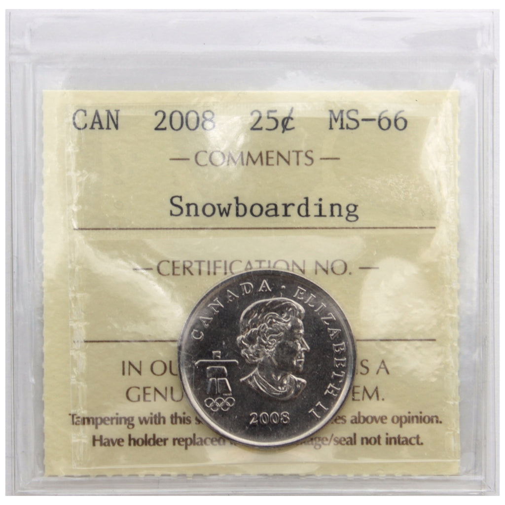 2008 Snowboarding Canada 25-cents ICCS Certified MS66