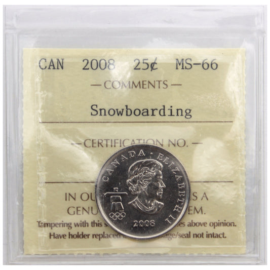 2008 Snowboarding Canada 25-cents ICCS Certified MS66