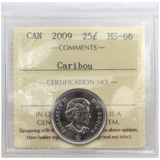 2009 Caribou Canada 25-cents ICCS Certified MS66