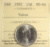 1992 Yukon Canada 25-cents ICCS Certified MS-64