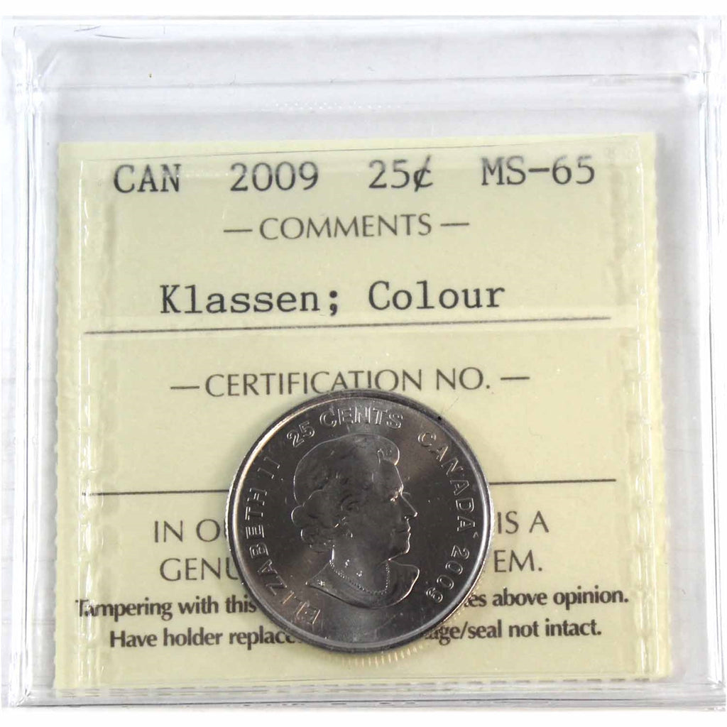 2009 Coloured Cindy Klassen Canada 25-cents ICCS Certified MS65