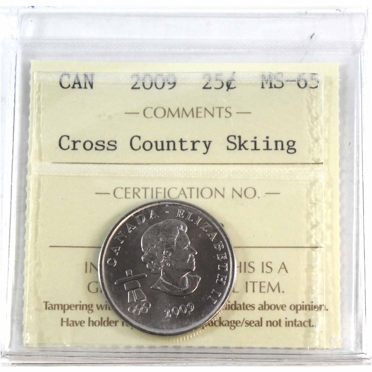 2009 Cross Country Skiing Canada 25-cents ICCS Certified MS-65