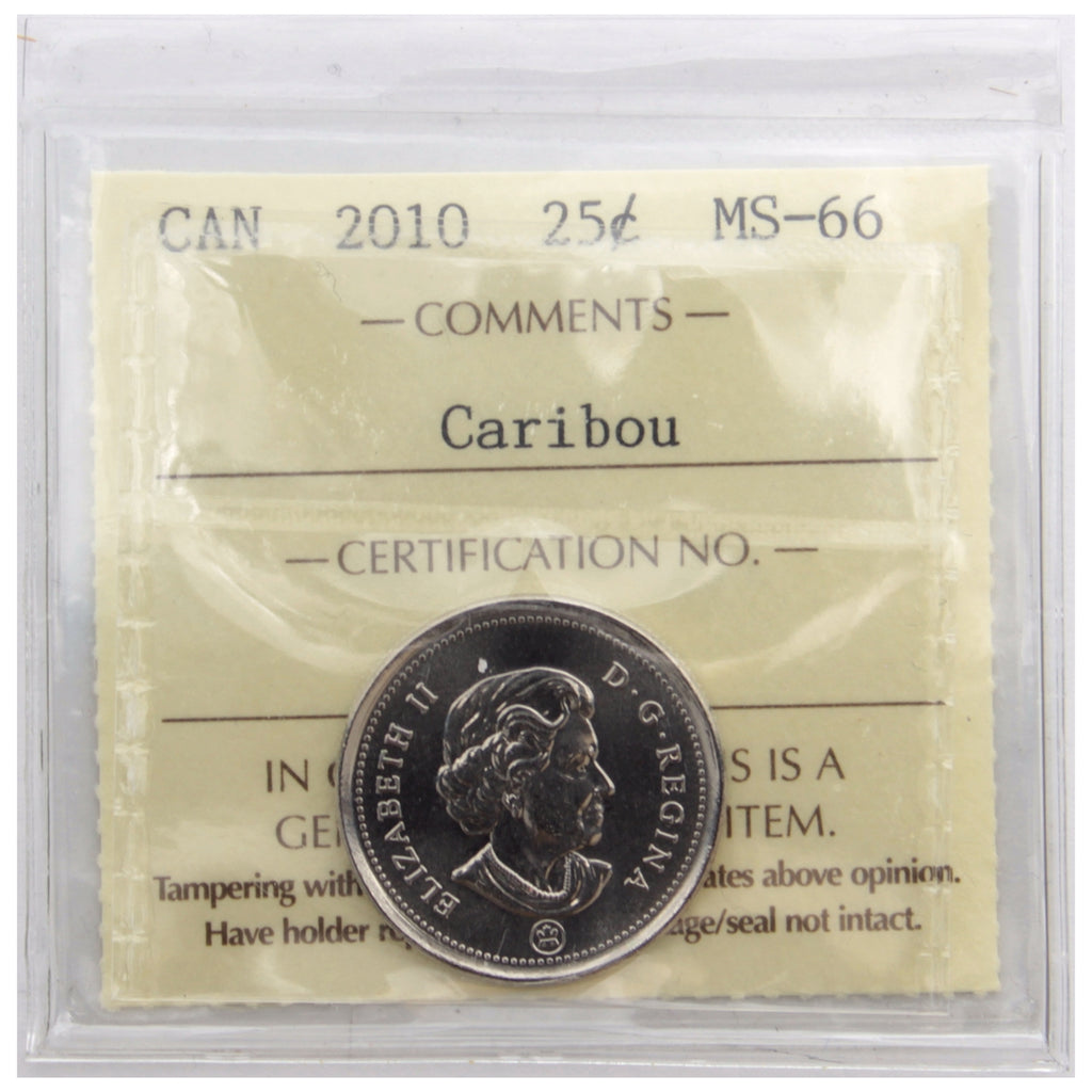 2010 Caribou Canada 25-cents ICCS Certified MS66