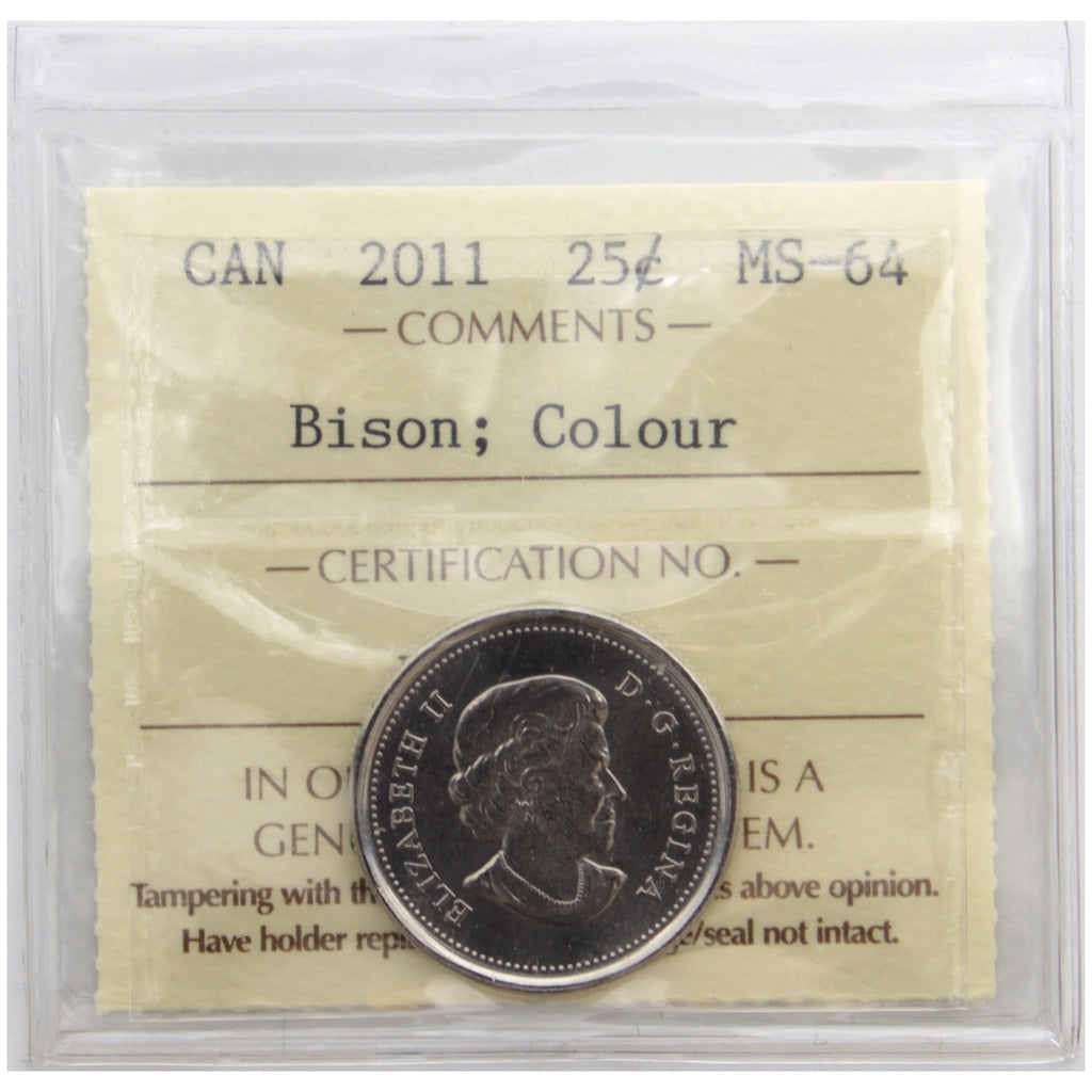 2011 Bison Coloured Canada 25-cents ICCS Certified MS64