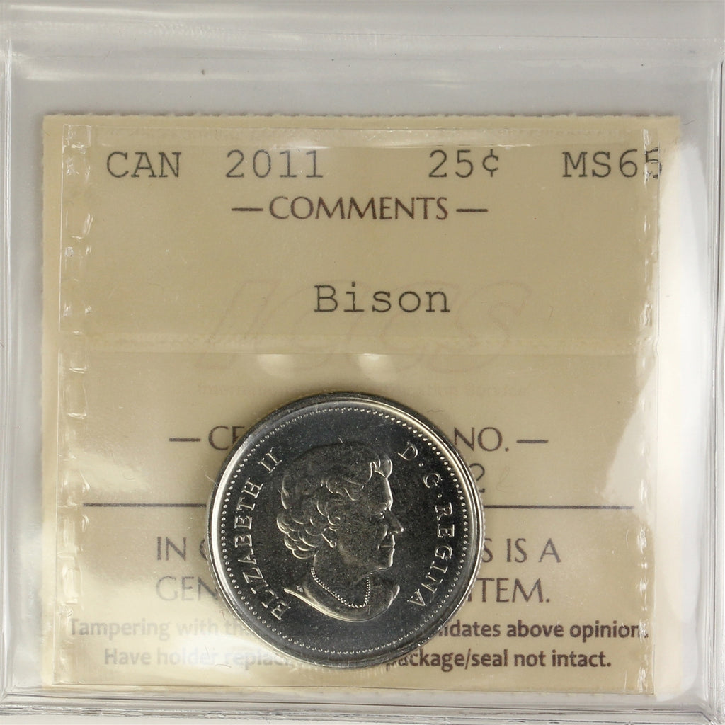 2011 Bison Canada 25-cents ICCS Certified MS65