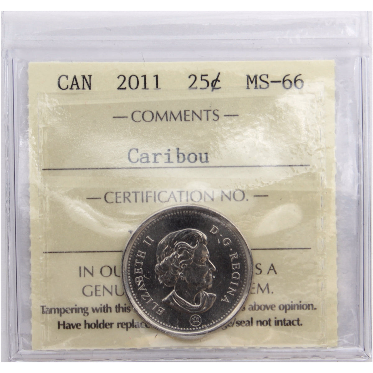 2011 Caribou Canada 25-cents ICCS Certified MS66