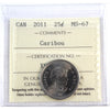 2011 Caribou Canada 25-cents ICCS Certified MS67