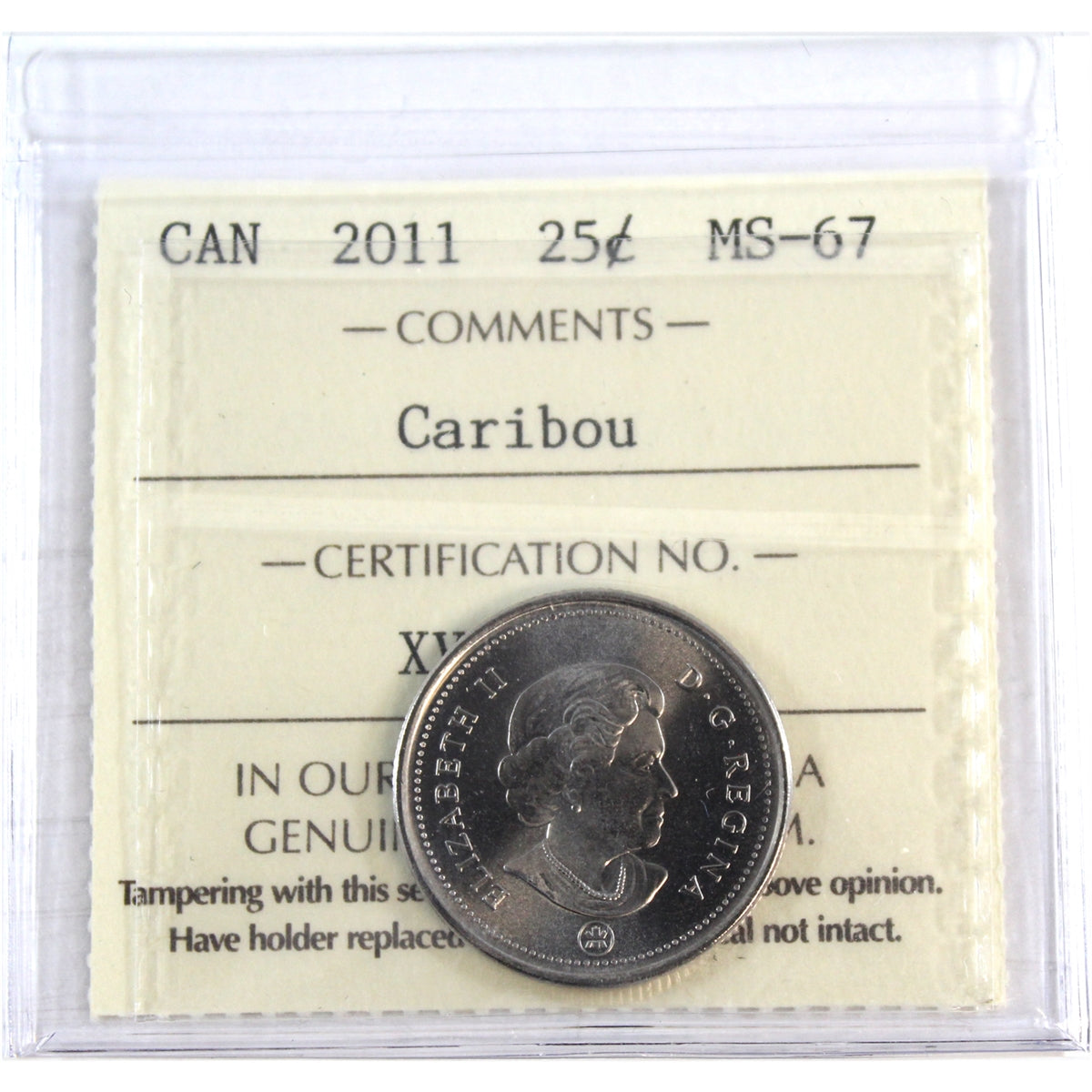2011 Caribou Canada 25-cents ICCS Certified MS67