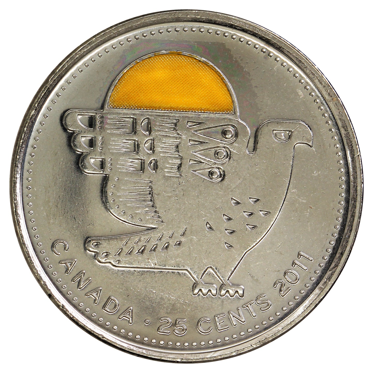 2011 Coloured Peregrine Falcon Canada 25-cents Brilliant UNC. (MS63)