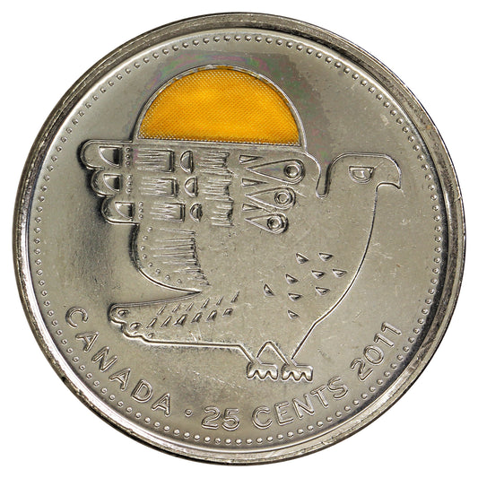 2011 Coloured Peregrine Falcon Canada 25-cents Brilliant UNC. (MS63)