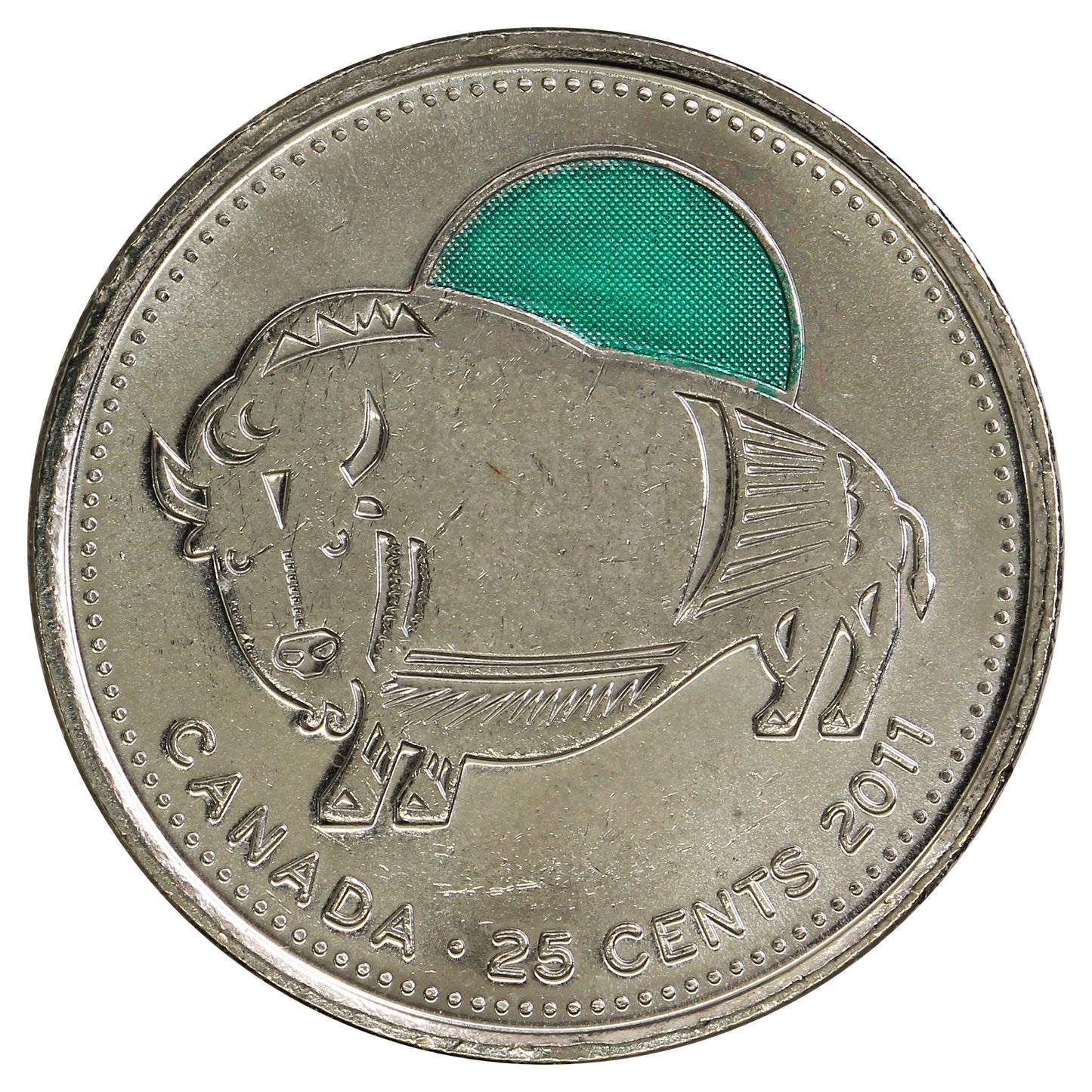 2011 Coloured Wood Bison 25-cents Brilliant Uncirculated (MS63)