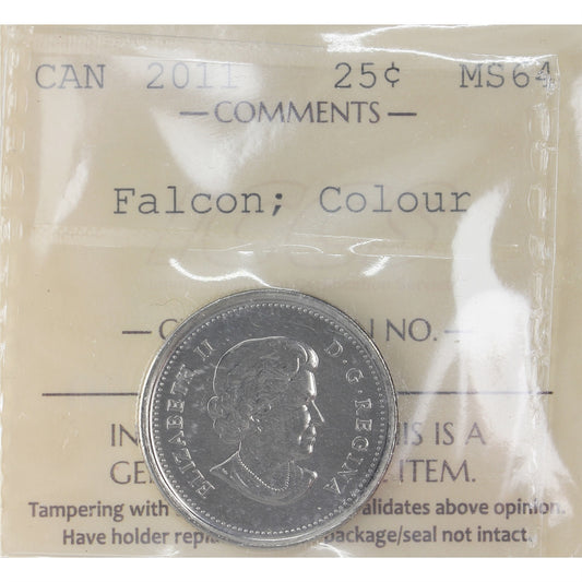 2011 Coloured Falcon Canada 25-cents ICCS Certified MS64