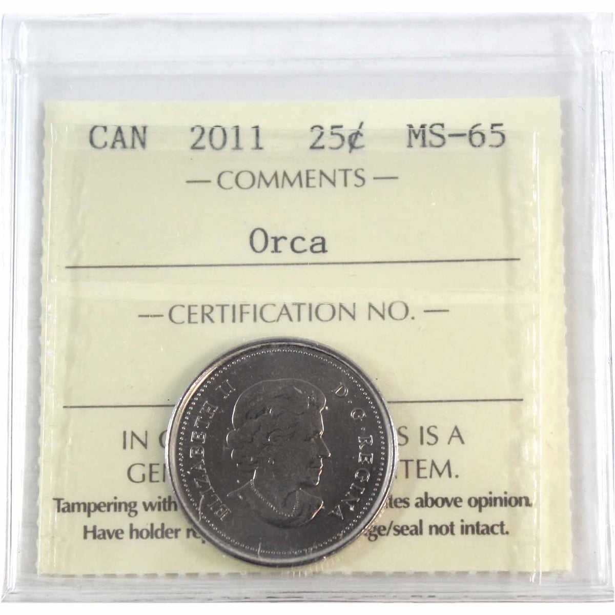 2011 Orca Canada 25-cents ICCS Certified MS65