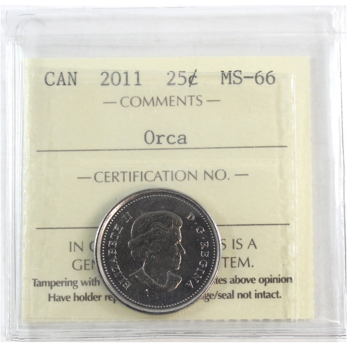 2011 Orca Canada 25-cents ICCS Certified MS66