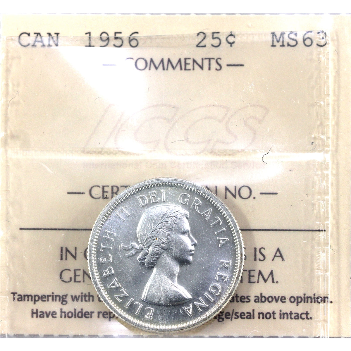 1956 Canada 25-cents ICCS Certified MS63