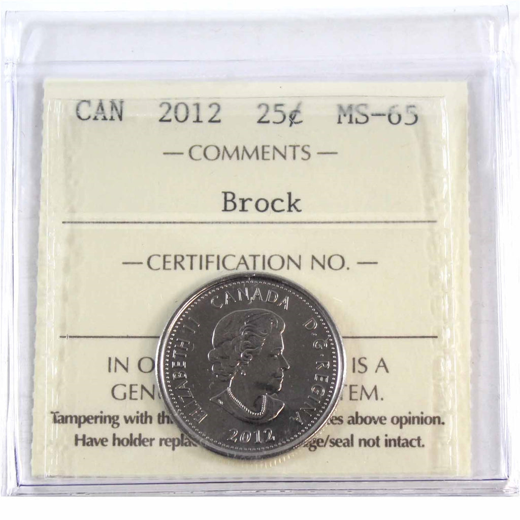 2012 Brock Canada 25-cents ICCS Certified MS65