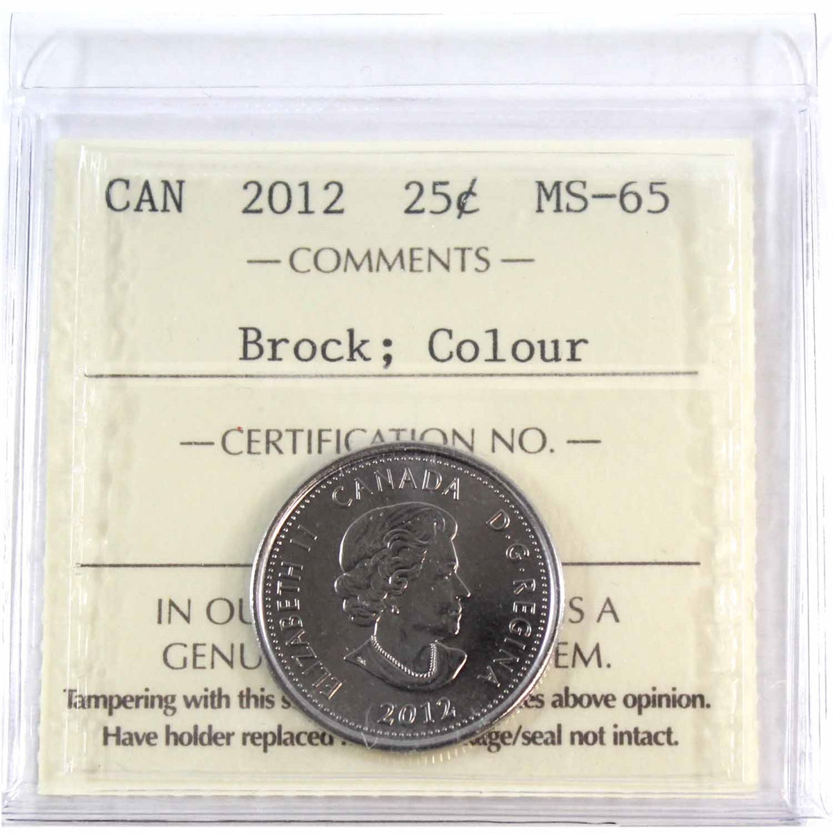 2012 Brock Coloured Canada 25-cents ICCS Certified MS65