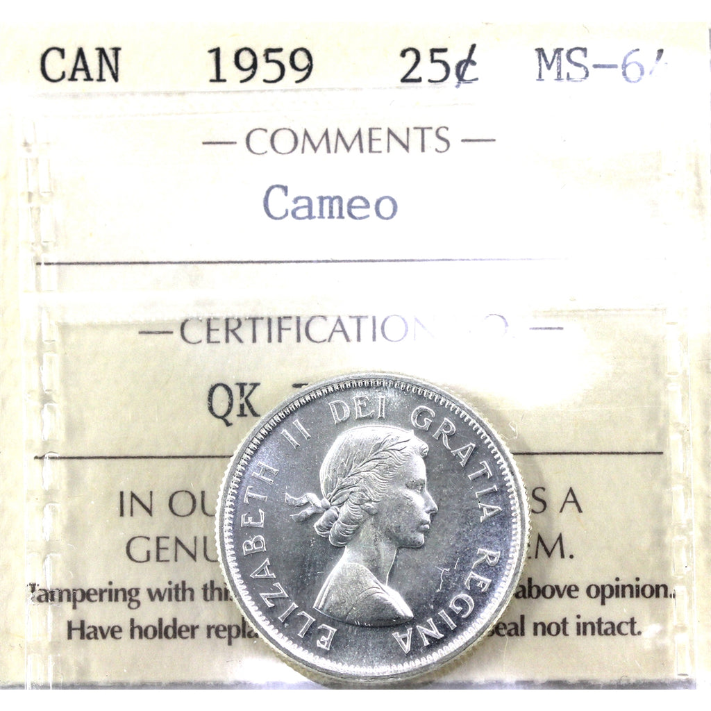 1959 Canada 25-cents ICCS Certified MS64 Cameo