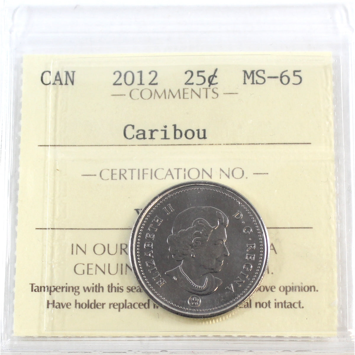 2012 Caribou Canada 25-cents ICCS Certified MS65