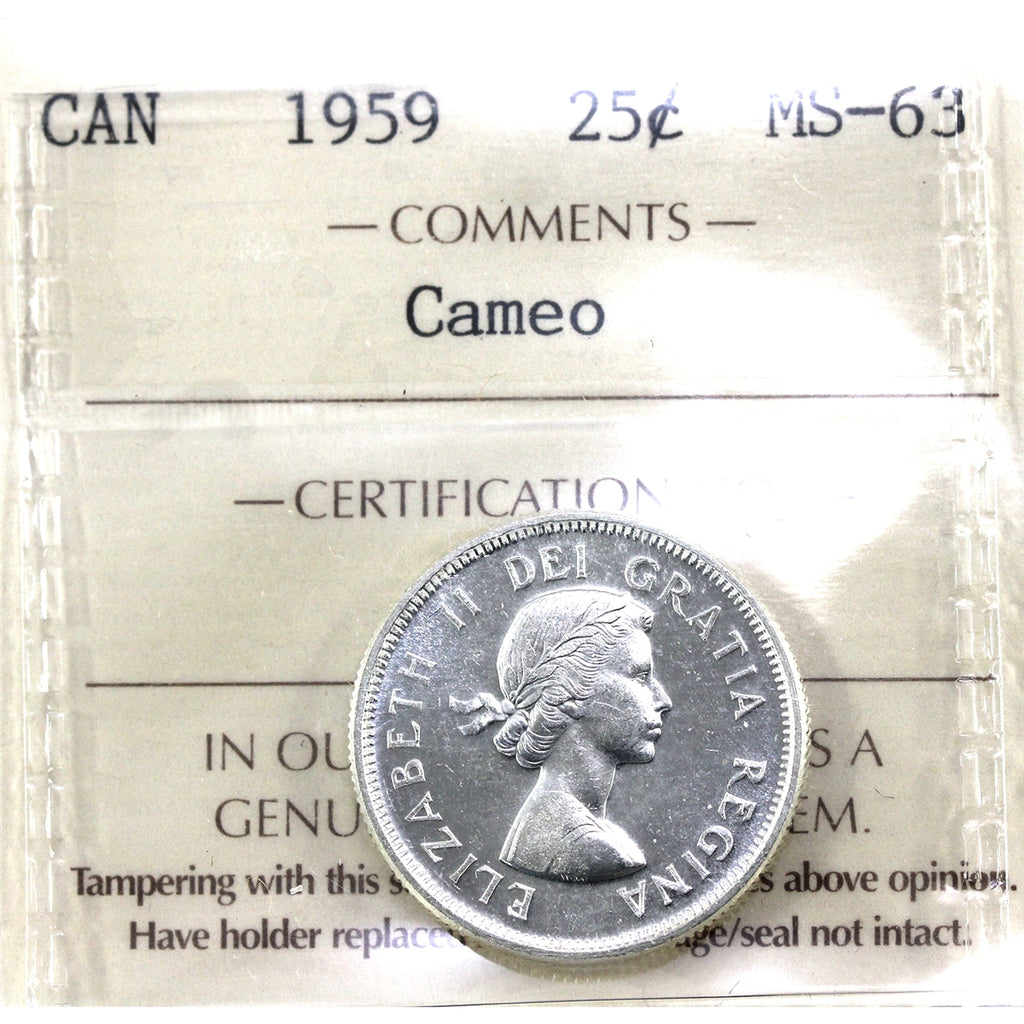 1959 Canada 25-cents ICCS Certified MS63 Cameo