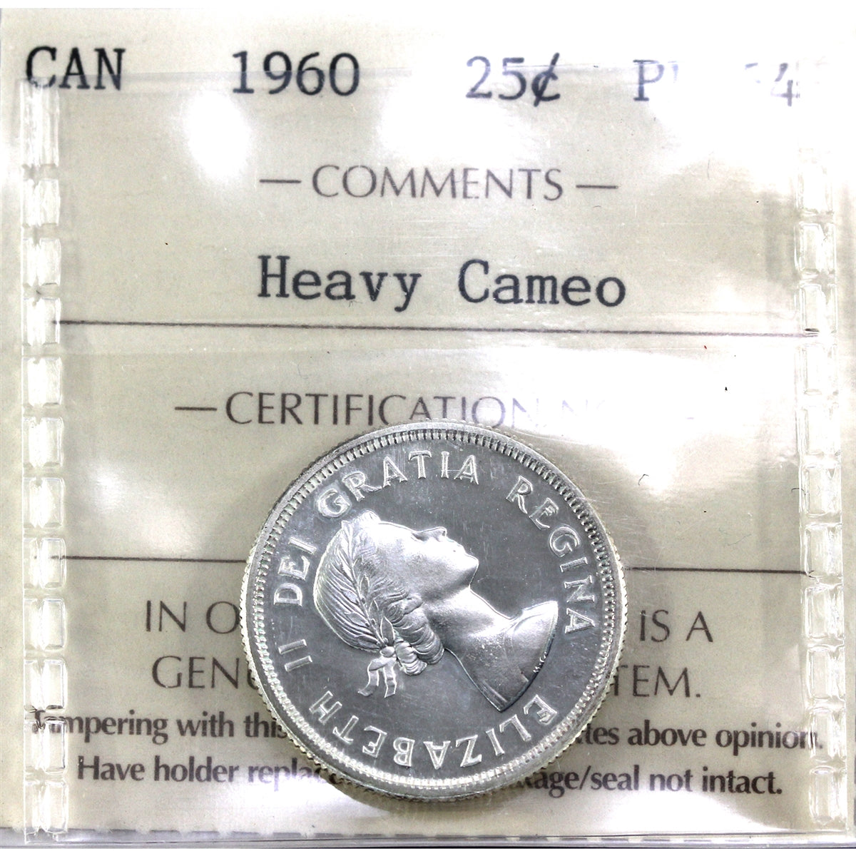 1960 Canada 25-cents ICCS Certified PL-64 Heavy Cameo