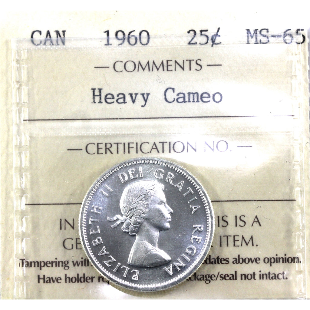 1960 Canada 25-cents ICCS Certified MS65 Heavy Cameo
