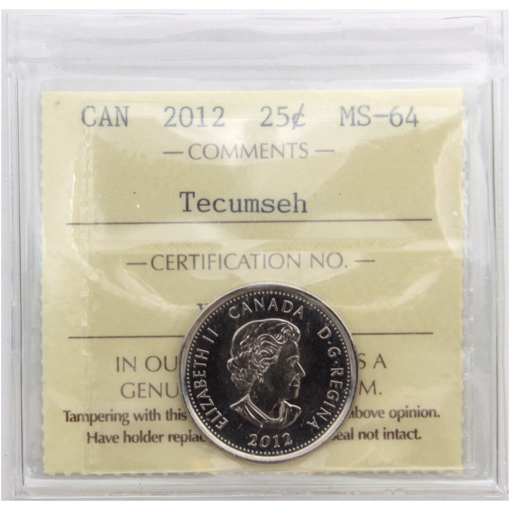 2012 Tecumseh Canada 25-cents ICCS Certified MS64