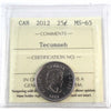 2012 Tecumseh Canada 25-cents ICCS Certified MS65