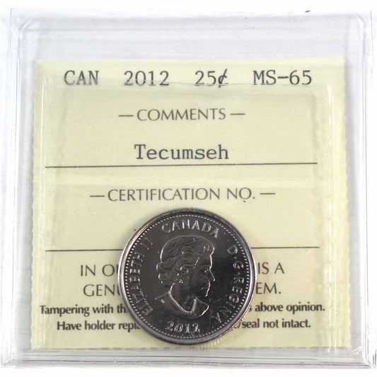 2012 Tecumseh Canada 25-cents ICCS Certified MS65