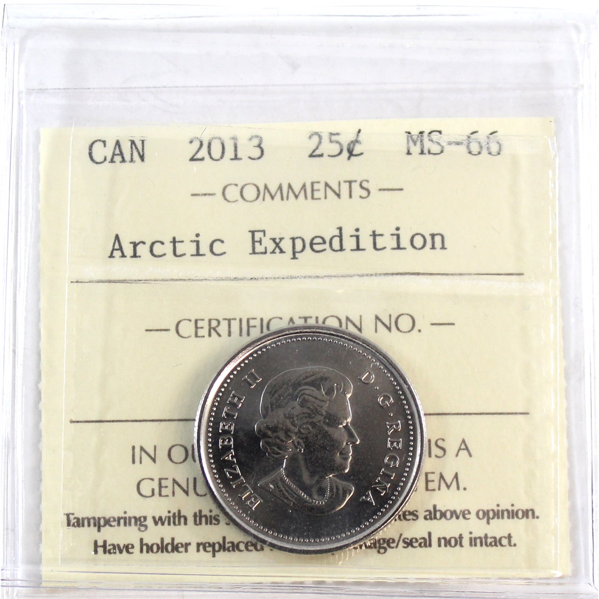2013 Arctic Expedition Frosted Canada 25-cents ICCS Certified MS66