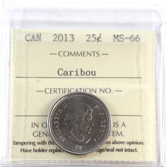 2013 Caribou Canada 25-cents ICCS Certified MS66