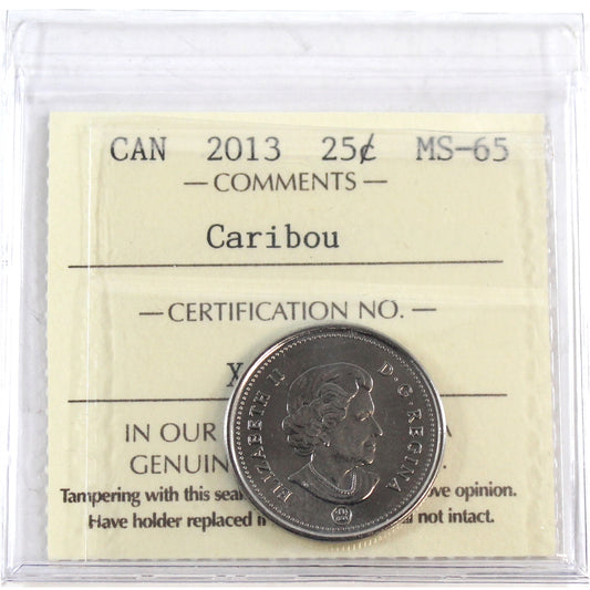 2013 Caribou Canada 25-cents ICCS Certified MS65