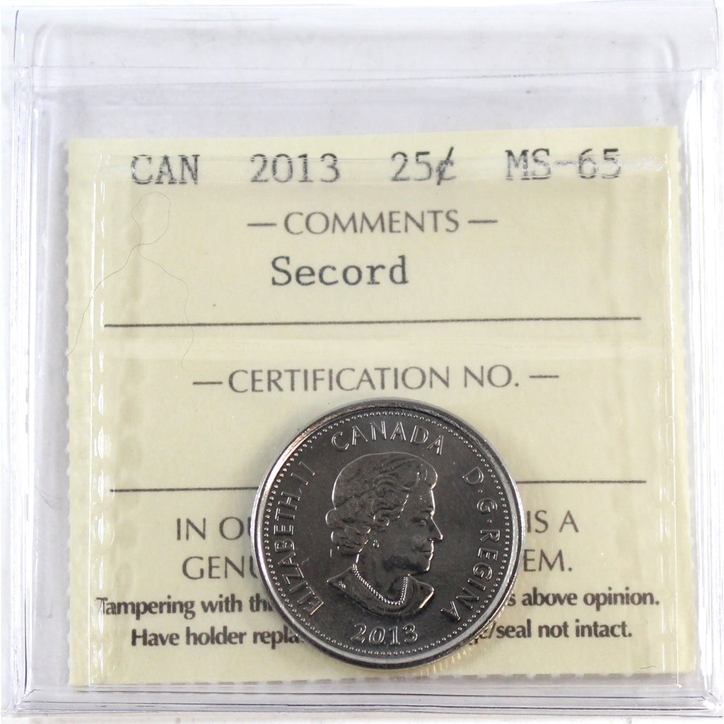 2013 Secord Canada 25-cents ICCS Certified MS65
