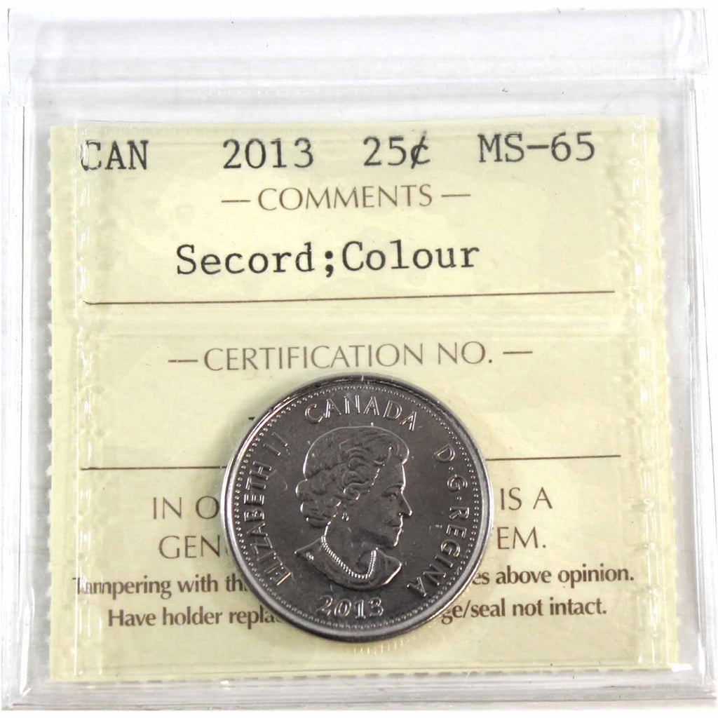 2013 Secord Coloured Canada 25-cents ICCS Certified MS65