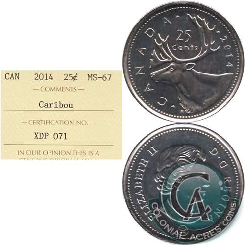 2014 Caribou Canada 25-cents ICCS Certified MS67