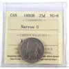 1880H Narrow O Canada 25-cents ICCS Certified VG8