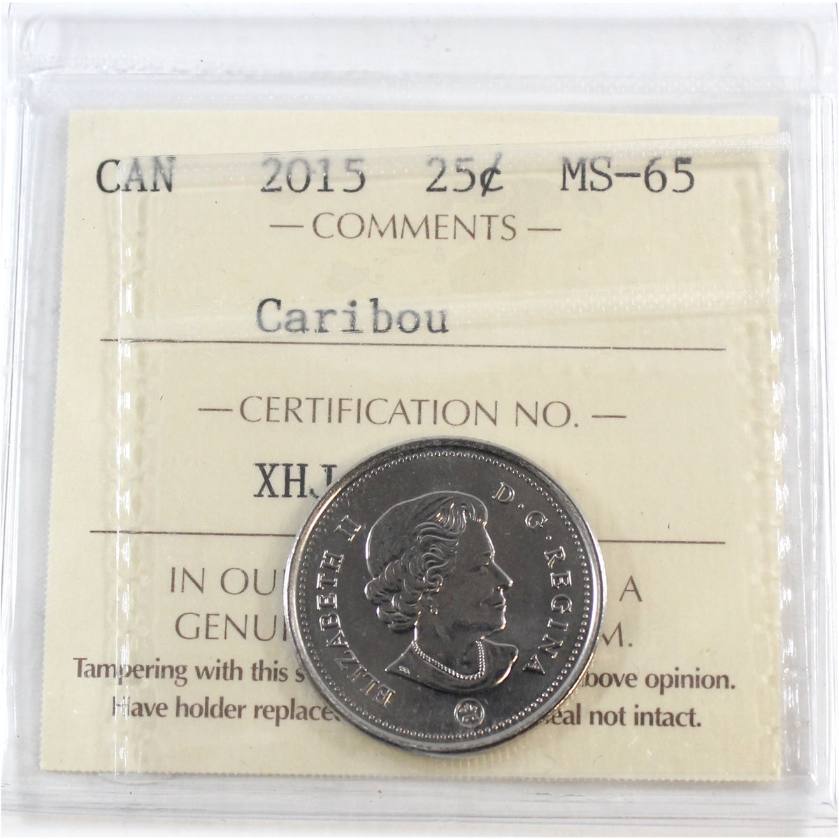 2015 Caribou Canada 25-cents ICCS Certified MS65