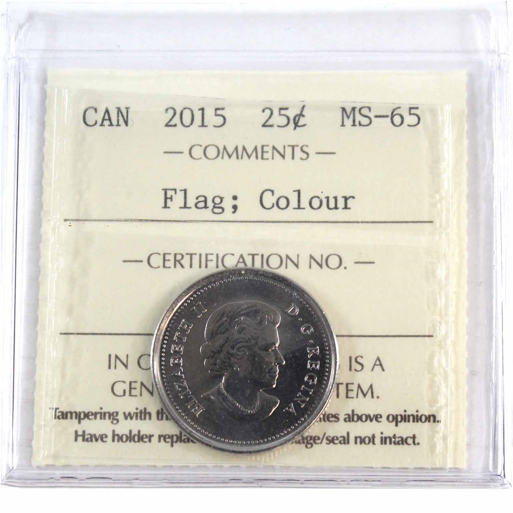 2015 Coloured Flag Canada 25-cents ICCS Certified MS65