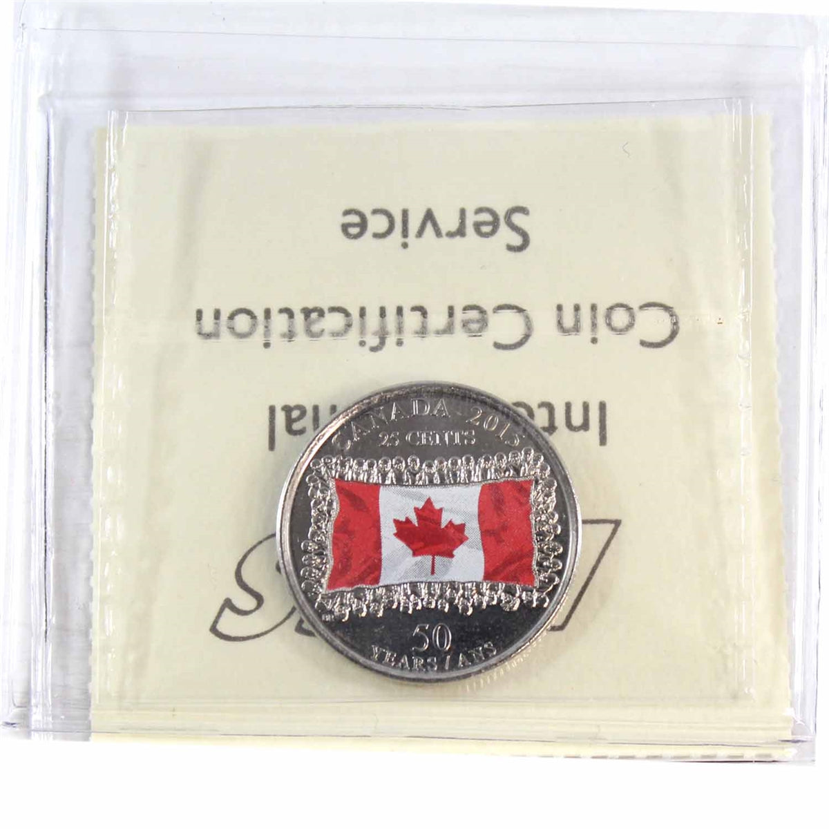2015 Coloured Flag Canada 25-cents ICCS Certified MS65